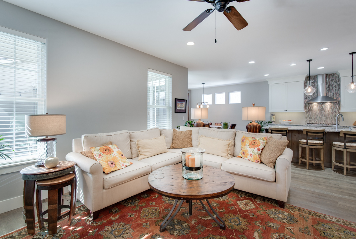 Living room with window treatments